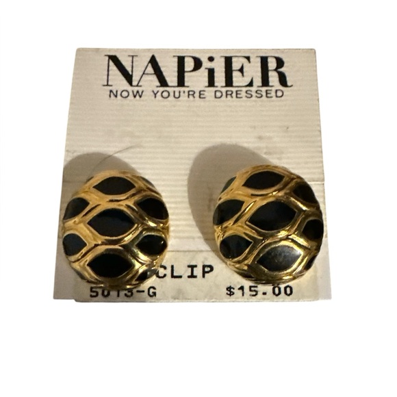 Napier Accessories - Napier Gold and Black Lattice Clip-On Earrings